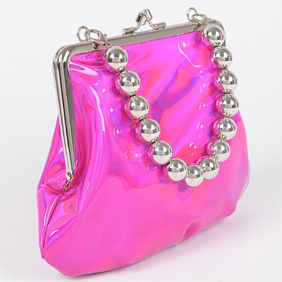 BNWT Brand New Holographic Ball Chain Top Handle ClutchBag Crossbody Bag - Picture 2 of 7